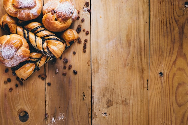 Pastry on wooden background