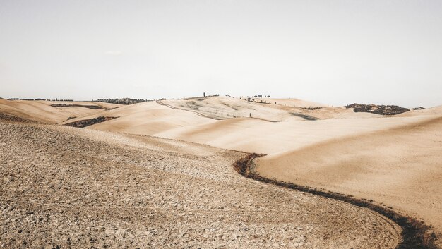 Pathway in a desert leading to the city under the clear sky