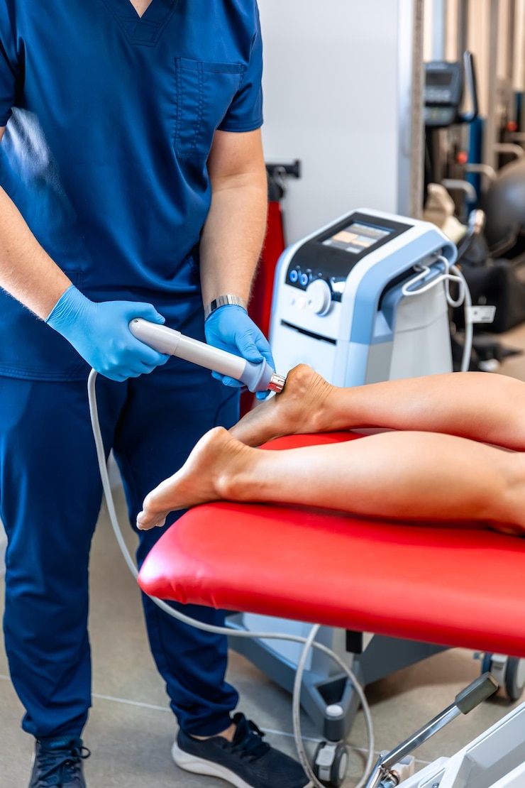 Free Photo patient getting nonsurgical treatment with shock waves for plantar fasciitis