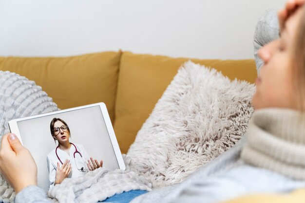 Patient having teleconsultation with doctor