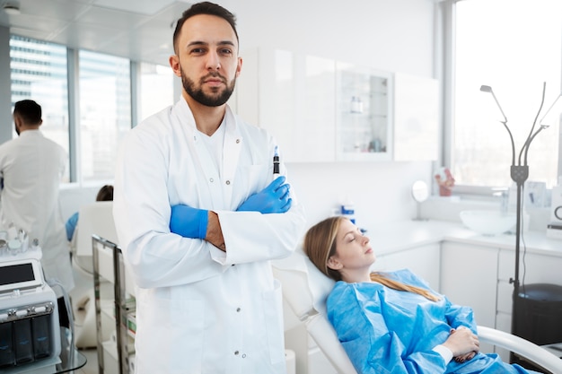 Patient undergoing microneedling procedure