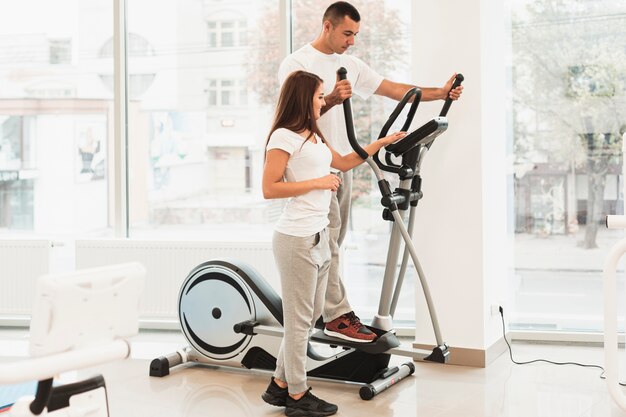 Patients using stepper for medical exercises