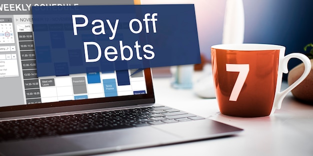 Pay off debiti prestito denaro fallimento bill credit concept