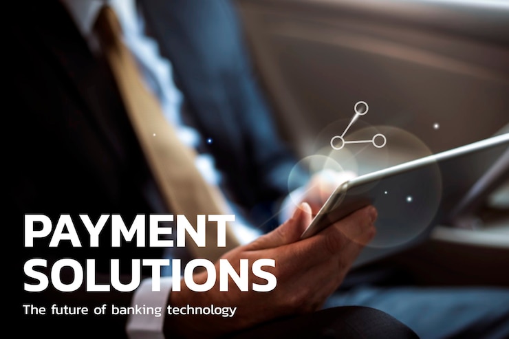 Free Photo payment solutions financial technology with businessman using tablet background