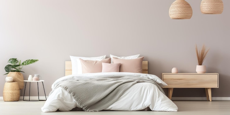Free Photo a peaceful bedroom with beige colors and simple design