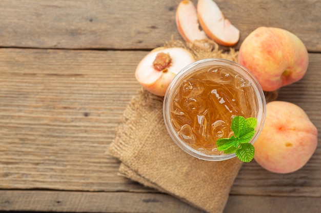 Peach tea Peach food and beverage products Food nutrition concept.