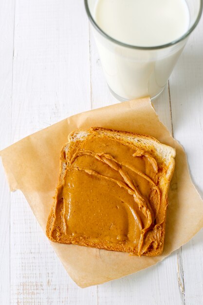 Peanut butter sandwich with milk