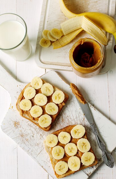 Peanut butter sandwiches with banana