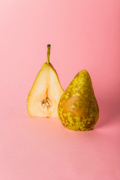 Pear cut in half