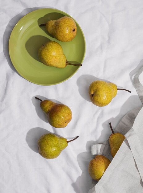 Pears arrangement with plate top view