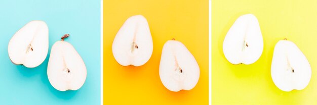 Pears on different color background