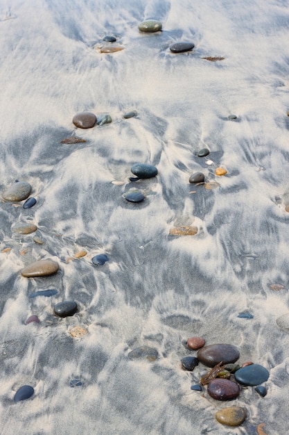 Free photo pebble on sandy beach and stones