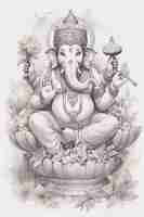 Free photo pencil drawing of the hindu god ganesha