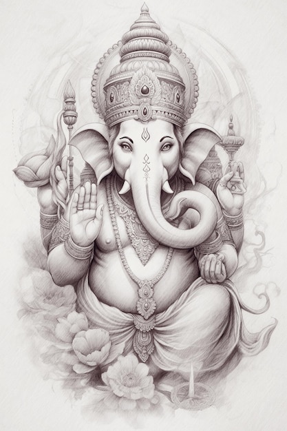 Карандашный эскиз индуистского бога Ганеши