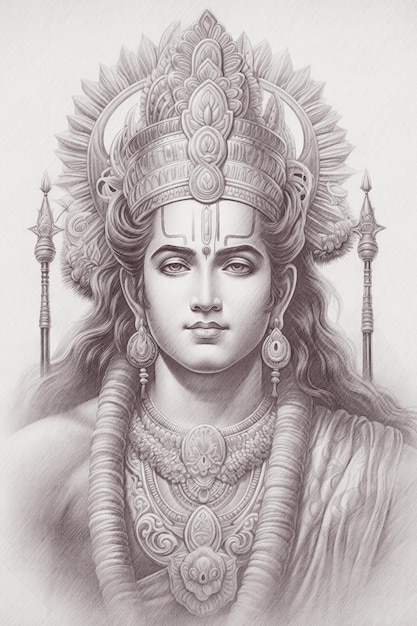 Free photo pencil sketch of the hindu god rama