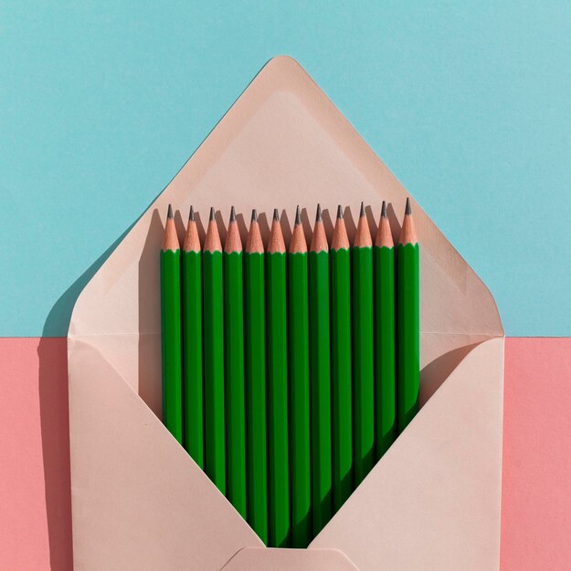 Pencils arrangement in envelope