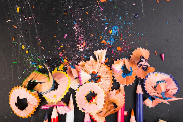 Pencils of bright colours with cuttings