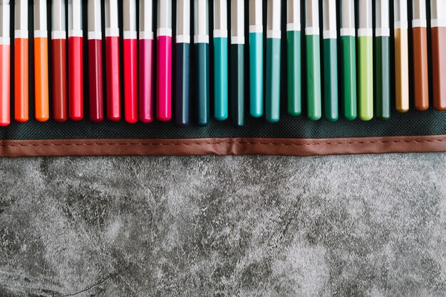 Pencils in leather bag