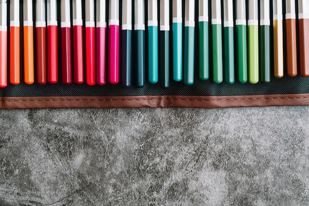 Pencils in leather bag