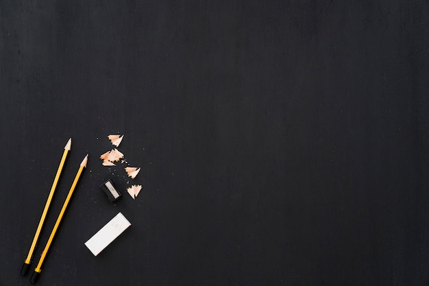 Pencils and sharpener with space