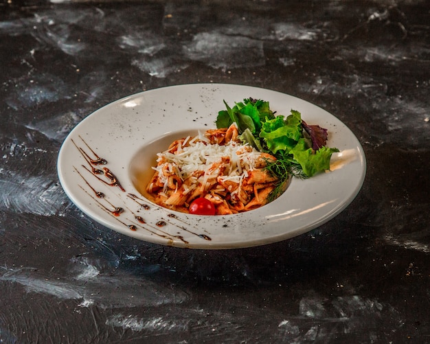 penne arabiata in the plate