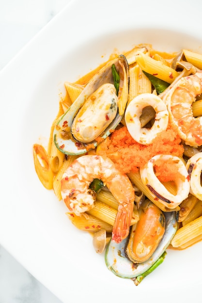 Penne seafood tom yum pasta