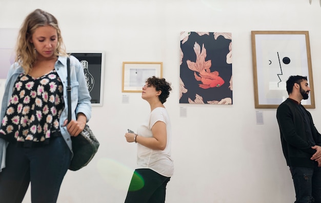 People attending an art exhibition