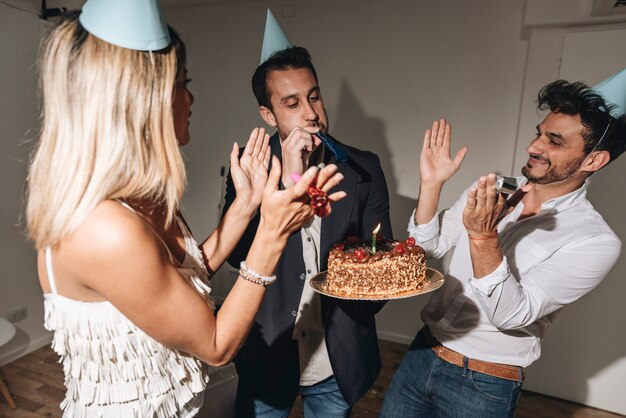 People celebrating birthday party