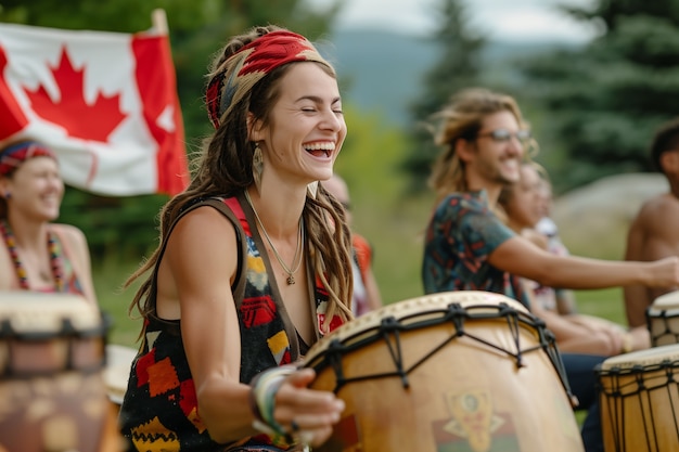 Free photo people celebrating canada day