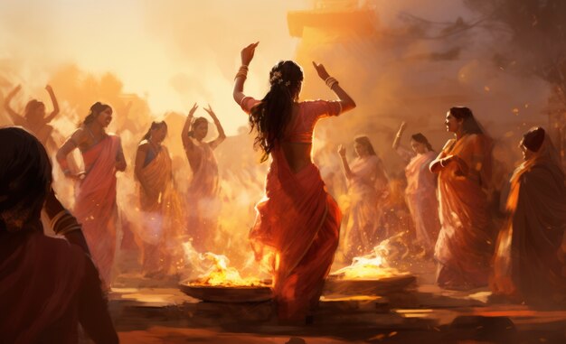 People celebrating lohri punjabi folk festival