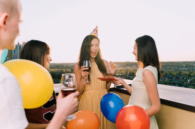 People celebrating on the rooftop