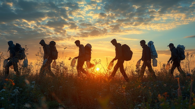 People cleaning nature for earth day