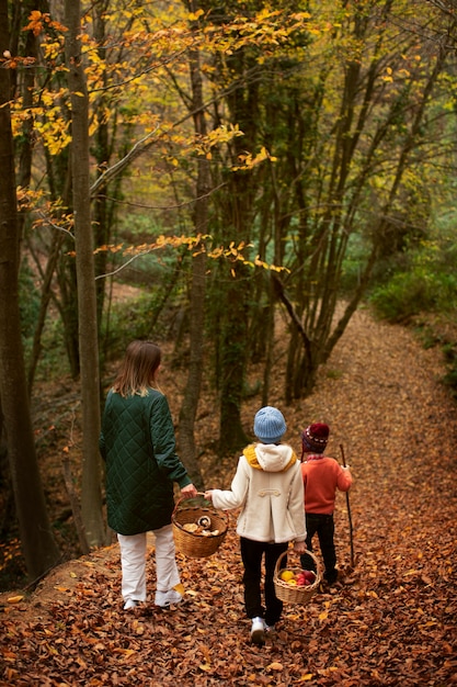 Foto gratuita gente che raccoglie cibo dalla foresta