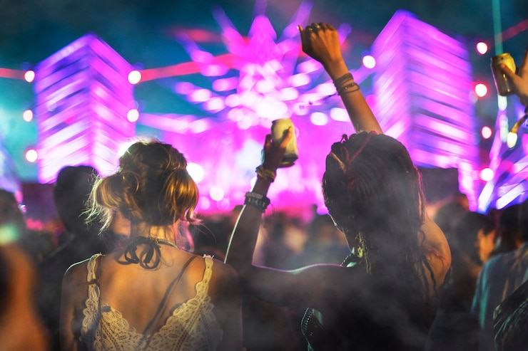 Free Photo people at concert with smoke overlay texture