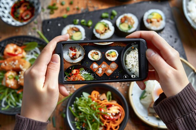 무료 사진 people creating food content to upload on the internet for food lovers