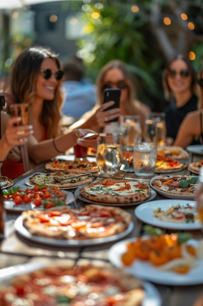 Foto gratuita persone che creano contenuti alimentari da caricare su internet per gli amanti del cibo