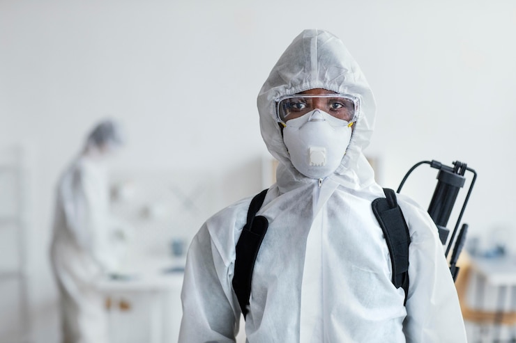 Free Photo people disinfecting together a dangerous area