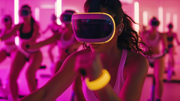 People doing fitness through virtual reality