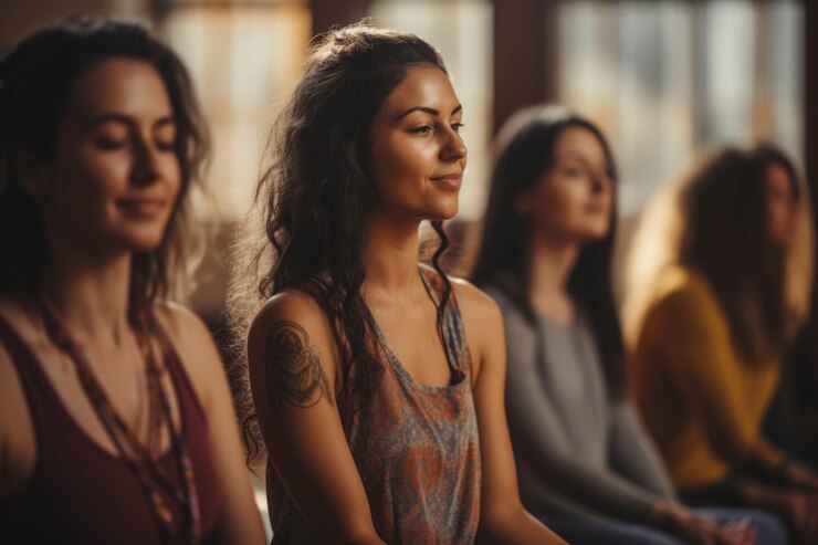 Free Photo people doing yoga together in gym