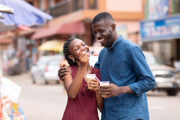 People eating a cold beverage