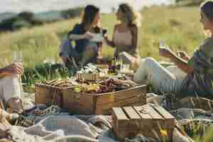 無料写真 外で一緒に夏のピクニックを楽しむ人々