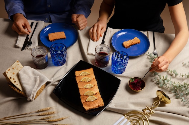 Free photo people enjoying a feast for the first day of passover seder