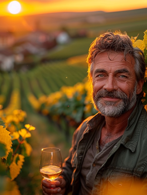 Foto gratuita persone che si godono un bicchiere di vino in un vigneto con uno splendido paesaggio naturale