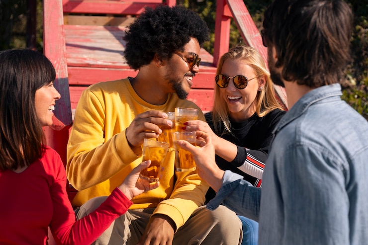Free Photo people enjoying guarana drink outdoors