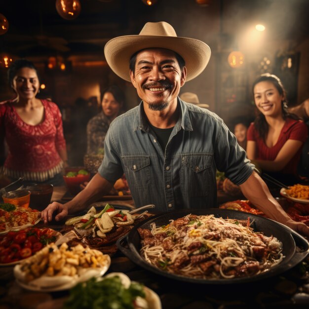 People enjoying mexican barbecue