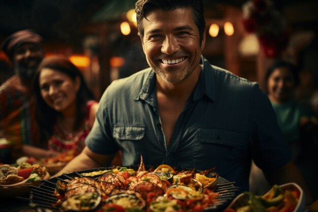 People enjoying mexican barbecue