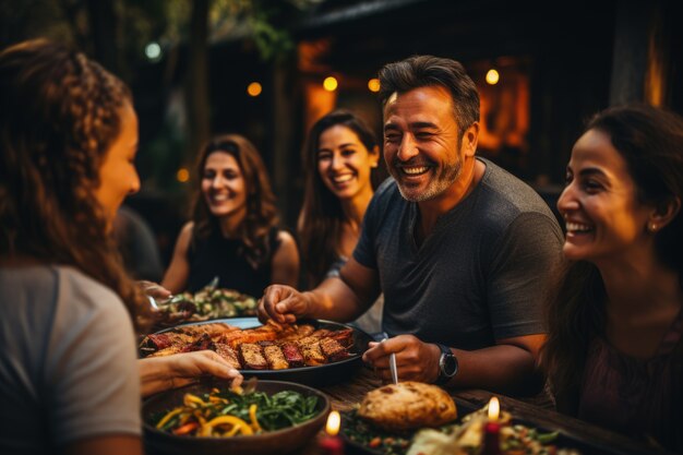 People enjoying mexican barbecue