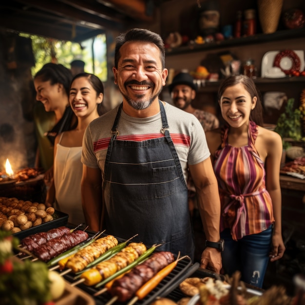 People enjoying mexican barbecue