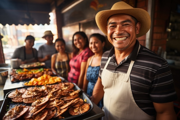 メキシコのバーベキューを楽しむ人々
