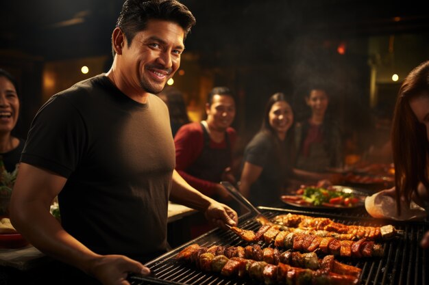 People enjoying mexican barbecue